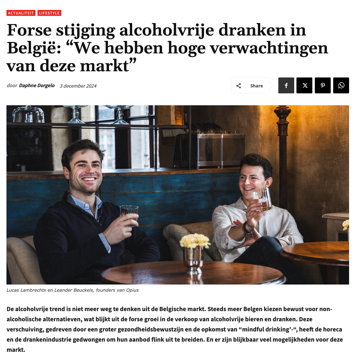 Stijging alcoholvrije dranken in België